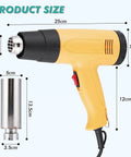 GazogJ Adjustable Heat Shrink Gun 1600W For Wine Bottle Capsule Shrinking Tool dimensions on product image with size details.