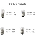 B10 bulb products showcasing four types of bulbs with different voltages and currents, highlighting E10 mini bulbs features.