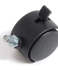 M8x125 Threaded Stem One Point Five Inch Nylon Swivel Caster Wheels With Brake, front view, showing brake mechanism and threaded stem.
