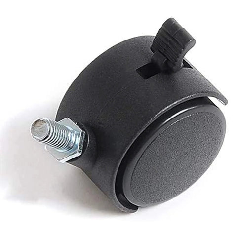M8x125 Threaded Stem One Point Five Inch Nylon Swivel Caster Wheels With Brake, front view, showing brake mechanism and threaded stem.