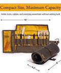 Open EDC Rollup Electronic Organizer For Tech And Art Supplies Waxed Canvas Tool Bag with tools and rolled-up view