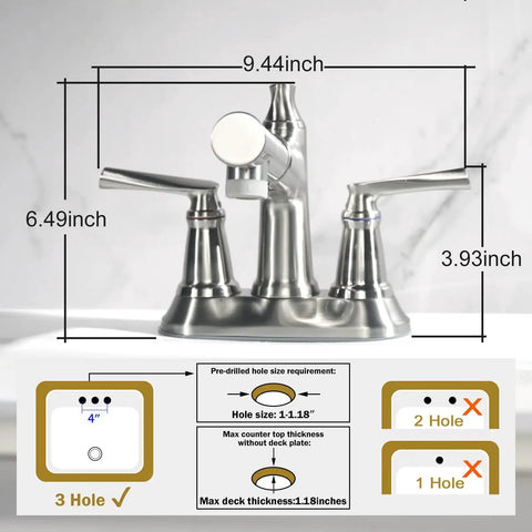 Dimensions of Brushed Nickel Bathroom Faucet With Pull Out Sprayer For 3 Hole 4 Inch Centerset Vanity Lavatory Sink Eco Friendly
