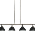 Walsh Four Light Linear Chandelier With Metal Shades In Brushed Nickel And Matte Black Mid Century Vibe Ceiling Fixture