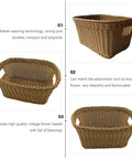 Large Woven Storage Basket with Handles for Laundry, Bedroom, and Bathroom, Rustic Rattan Look, Versatile Storage Bin, Three Angles