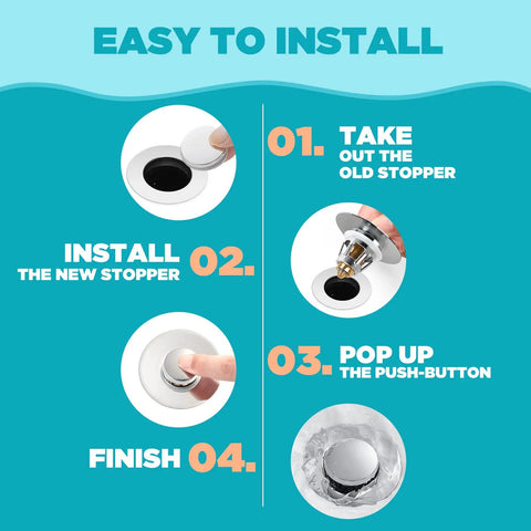 Step-by-step installation guide for Bathroom Sink Stopper For 1.1 To 1.5 Inch Drains, Bullet Core Push Type Pop Up Basin Drain Filter With Hair Catcher