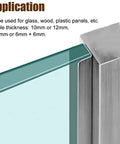 Hella Durable 304 Stainless Steel Corner Post For Glass Railing With Rock Solid Rectangle Base Built Tough For Commercial Deck Balcony Hotel Handrail Support At 37 Point Four Inch Height, shown with 10mm glass.