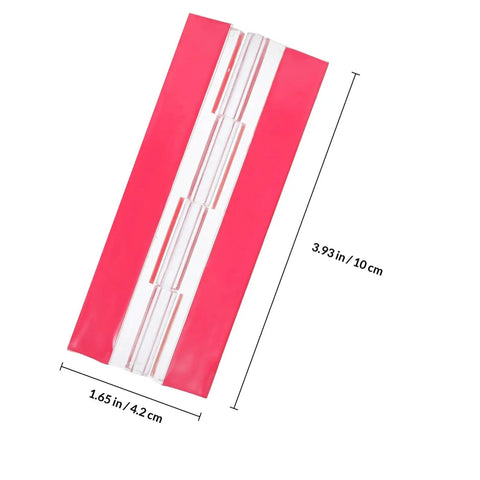 Self Adhesive Acrylic Hinges Pack Flush Mini Cabinet Hinges With Strong Double Sided Adhesive shown with dimensions on red background