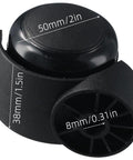 Close-up of Stemless Chair Casters 5 Pack 2 Inch Replacement Wheels For Office And Home Furniture, black plastic construction.
