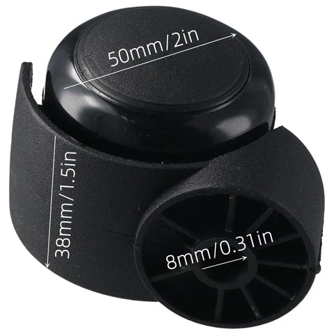 Close-up of Stemless Chair Casters 5 Pack 2 Inch Replacement Wheels For Office And Home Furniture, black plastic construction.