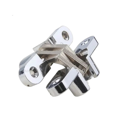 Close-up of Heavy Duty Zinc Alloy Cross Hidden Hinge 8x42mm Invisible Hinge For Residential Doors 180 Degree Folding Silver