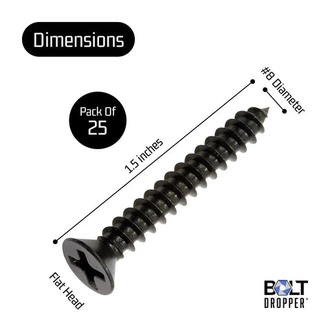 Hardcore Durability Size 8 By 1-1/4 Inch Black Xylan Coated Stainless Steel Flat Head Phillips Wood Screws, dimensions shown.