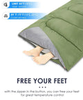 Feet peeking from Ultra Lightweight Three Season Sleeping Bag For Adults Backpacking Waterproof Cold Weather Ready For Camping Hiking