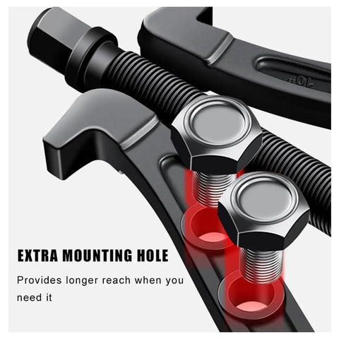 Close-up of Beefy 3 Jaw Gear Puller For Large Machinery With Carbon Steel Construction showing extra mounting hole detail.