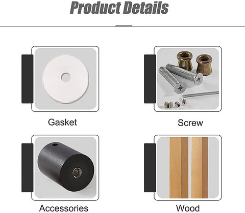 Components of Heavy Duty Sliding Barn Door Handle Wooden Push Pull Bar for Wood Doors, including screws, gasket, accessories, wood.