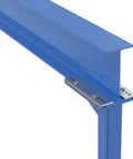 Total Badass Heavy Duty Steel Fixed Gantry Crane With Twenty Foot Span And Six Thousand Pound Capacity Blue Finish close-up of beam and caster.