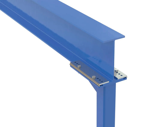 Built Tough As Nails Welded Steel Fixed Gantry Crane With Swivel Nylon Casters And 15 Foot Working Height Including 4000 Pound Capacity in blue beam detail.
