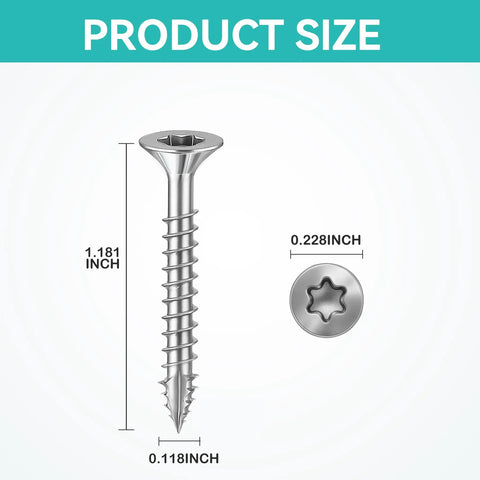 Top Shelf Go To Flat Head Torx Wood Screws T10 Star Drive dimension details for size and shape of #4 x 1-1/4 inch.