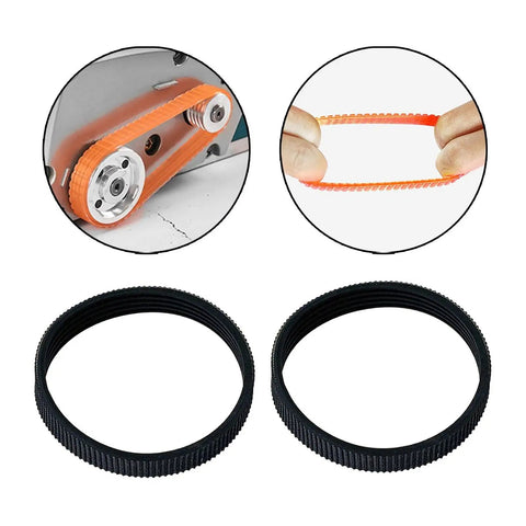 Kickass Drive Belt Kit For 82mm Electric Planer 2 Pack Rubber Replacement Parts, showing two black rubber belts and installation detail.