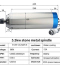 Top Shelf 5.5KW Water Cooled Cnc Spindle Motor 380V 24000Rpm Er25 Chuck, 125mm diameter for stone engraving applications.