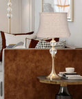 Brown Drum Lamp Shade Big Size 12x16x11 Spider Fitter Handcrafted Fabric Linen on elegant table lamp in cozy living room