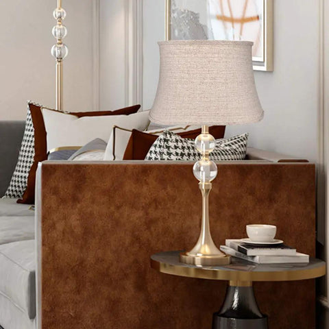 Brown Drum Lamp Shade Big Size 12x16x11 Spider Fitter Handcrafted Fabric Linen on elegant table lamp in cozy living room