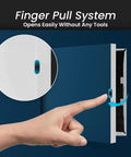 Finger pull system on Built Tough 7x7 Galvanized Steel Drywall Access Panel With Fully Removable Door And Paintable White Finish.