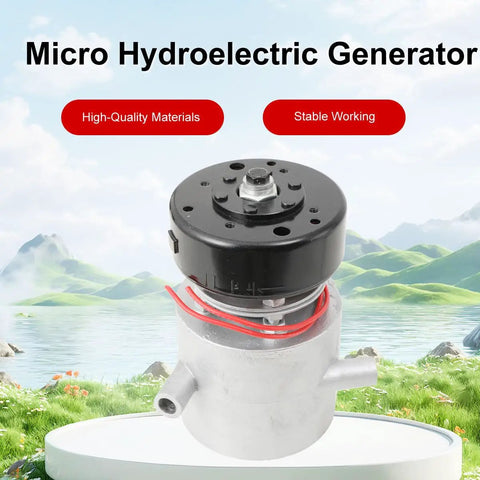 1000W Micro Hydroelectric Water Turbine Generator For Off Grid Power, front view on grassy field with mountains in background