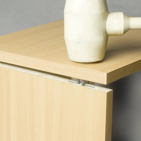 Fast Biscuit Connector Set For Wood Joints With Snap In Install In A Twenty Slot No Clamps No Glue Needed Self Tightening Durable For Invisible Strong Joints 50 Pairs shown joining wooden panels.