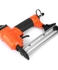 Heavy Duty Industrial Air Brad Nailer Pneumatic Straight Nail Gun For 30Mm Steel Nails with orange body and metal nail magazine.