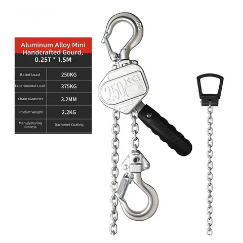 Heavy Duty Mini Hand Chain Hoist Lifting Tool Aluminum Alloy Wrench Hoist 0.75 Ton with smooth action and chains.