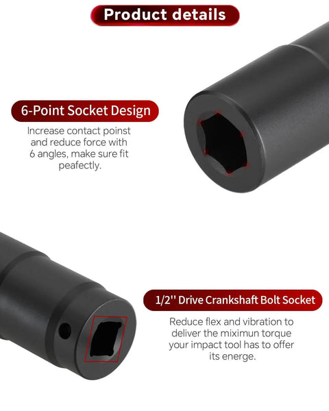 Detailed view of Crank Arm Removal Tool Set For One Half Inch Drive Compatible With Honda And Acura Engines, focusing on 6-point socket design.