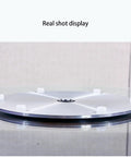 Side view of tempered glass Lazy Susan turntable for dining tables, showing explosion proof high-temp resistant surface.