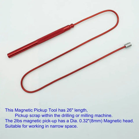 Flexible Magnetic Pickup Tool Set 26 Inch Bendable Reach with 2Lb and 5Lb Magnetic Heads and red knurled aluminum handle