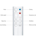 Remote control features for Hot And Cold Air Multiplier Space Heater And Fan With Jet Focus Technology, including temperature control.