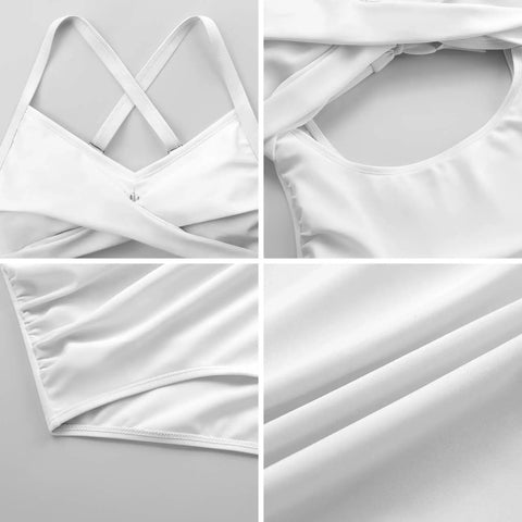 White fabric details of One Piece Women Swimsuit With Removable Padded Cups, Pink Flamingo And Leaves Rash Guard Style, Size X Large