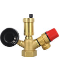 Brass Boiler Safety Group With Pressure Relief Valve And Air Vent For Closed Heating Circuits 6 Bar Relief 10 Bar Gauge