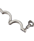 1.5-inch stainless steel butterfly valve with pull handle and TC clamp, side view.