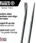 Made in USA Round 7/8 Inch by 36 Inch Connecting Bar For Solid Aligning Prying And Chiseling Ergonomic Pro Grade Sleever Bar with text about features