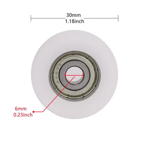 4 Pack U Shape Groove Bearing Pulleys 30x10x6mm Nylon Wheel For Track Sliding Doors And Windows Transmission Parts Durable Double Groove Bearing For Quiet Smooth And Parallel Movement, 30mm outer view