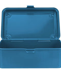 Kickass Vintage Iron Tool Box With Secure Locking Lid And Snappy Quick Access Compartments For Home Mechanic And Car Garage Heavy Duty Metal Storage Solution with open lid.