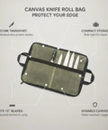 Open Canvas Knife Roll Organizer With Individual Slots Portable Blade Protector Case For Camping And Kitchen Compact Travel