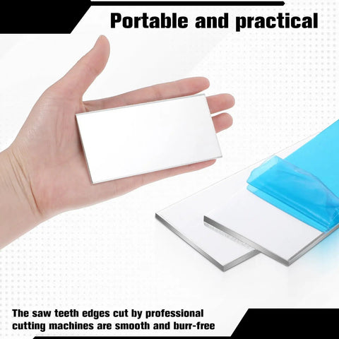 Hand holding aluminum sheet from 20 Pack Aluminum Welding Coupons 2 X 4 X 1 Eighth Inch Sheets For MIG TIG Stick MMA Welding Practice Kit