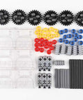 SEEMEY 5-set gearbox parts kit with transparent housings, black gears, yellow, red and blue spacers, and rods.