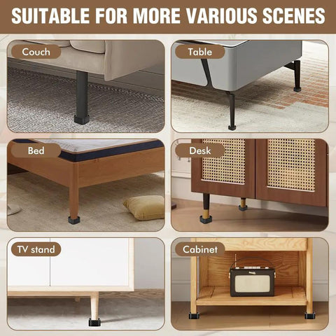 Score Big With These Rock Solid Adjustable Furniture Risers Heavy Duty Stackable Bed Lifts Elevate Your Beds Desks Tables And Couches Effortlessly In Sleek Black Eight Pack Total Game Changer in various furniture settings.