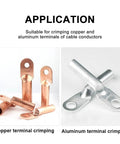 Image showing copper and aluminum terminals for Heavy Duty 2200W Electric Hydraulic Crimper Boasting Automatic Cable Terminal Crimping Muscle Tailored For Hard Hats And Pro Crews Seeking Knockout Wire Termination Reliability.