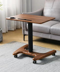 Smooth Operator Pneumatic Rolling Standing Desk With Pro Grade Swivel Casters For Home Office Laptop Workstation Quick Height Flex deep wood grain finish top with cup holder.