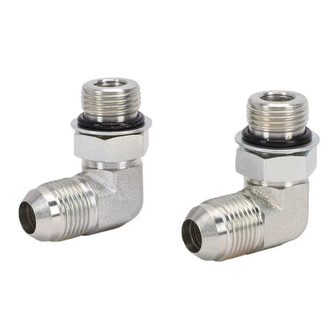 Pack Of 2 Or 3 8 Inch Flare To Orb Male 90 Degree Hydraulic Hose Fittings With Carbon Steel Build And O Ring Seal For Tough Truck And Construction Job Repairs, pair