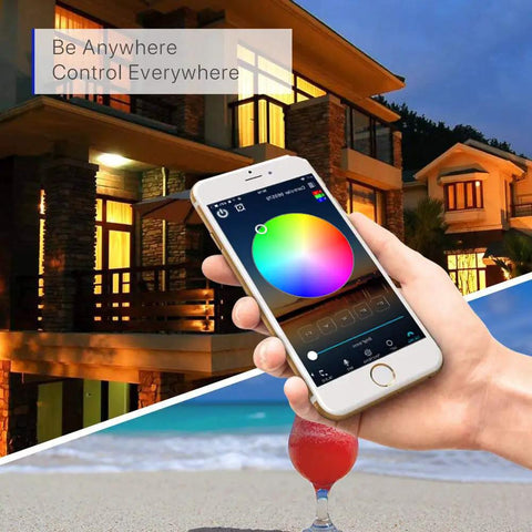 Smartphone controlling Bluetooth And WiFi RGB Deck Step Lights Kit With 20 Recessed 1.38 Inch LED Low Voltage Landscape Lighting