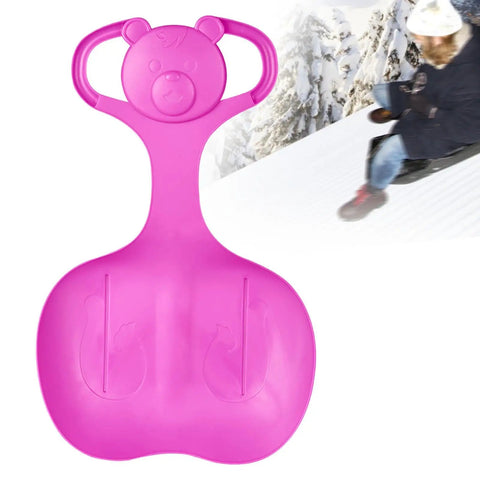 Family Snow Sled For One Person Flexible Cold Resistant PP Toboggan Rose Red with handle and squirrel design