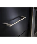 Princetonian Steel Bar Pull In Brushed Satin Nickel installed on cabinet, 8-13/16 in CTC, 9-5/8 in length, modern kitchen handle